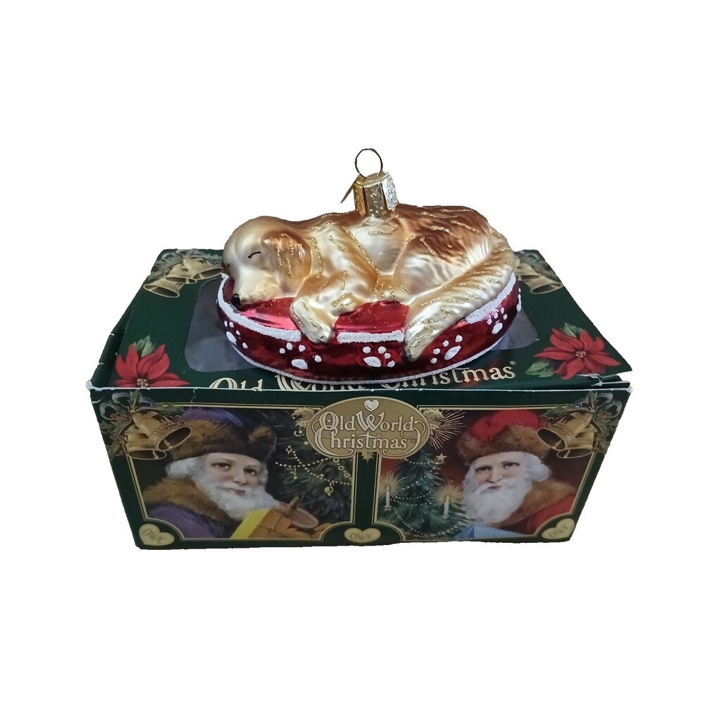 Old World Christmas Sleeping Dog on Bed Glass Ornament Holiday Tree Decoration